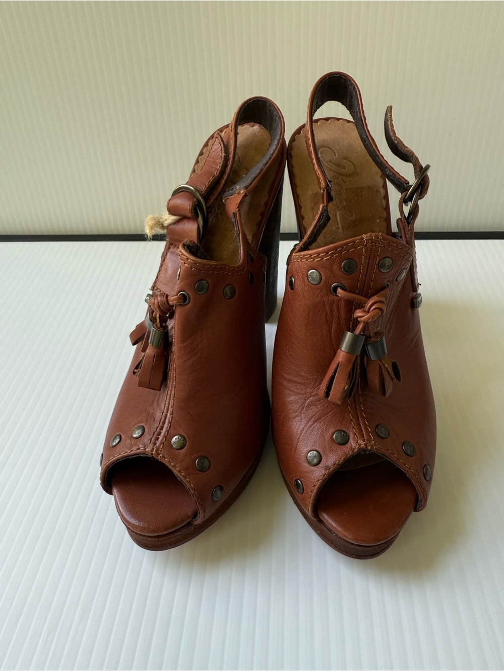 Diesel Brown Leather Peep-Toe Slingback Heels Size 36 US 6 - Picture 5 of 7